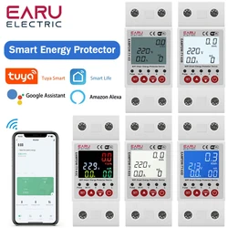 2p 63a 230v tuya wifi medidor de energia inteligente medidor de energia kwh vazamento de terra sobre sob tensão protetor dispositivo relé interruptor disjuntor