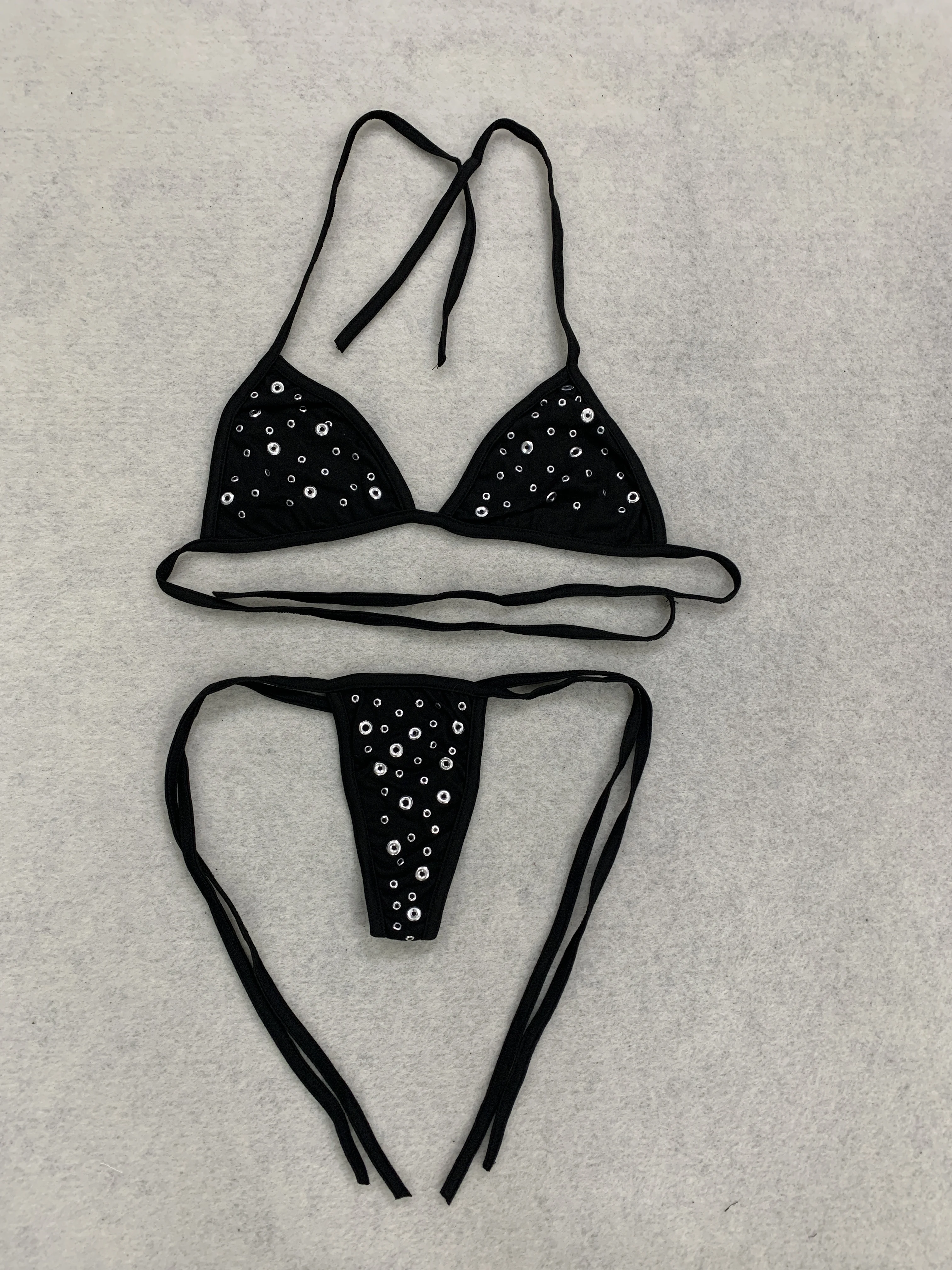 Y2K dark hip-hop punk sexy hot girl style black willow nail bikini set European and American summer retro beach style bikini set
