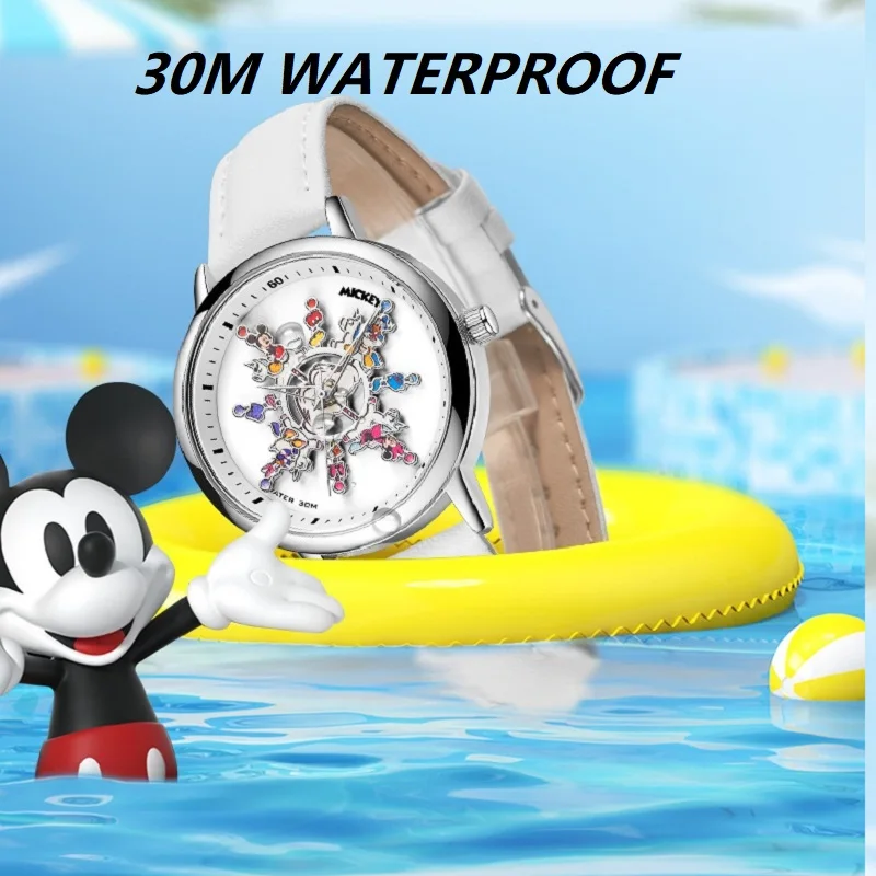 Imagem -04 - Disney Mickey Minnie Mouse Cartoon Ver para Crianças Relógio Rousel Dial Girl Rotação de 360 Graus