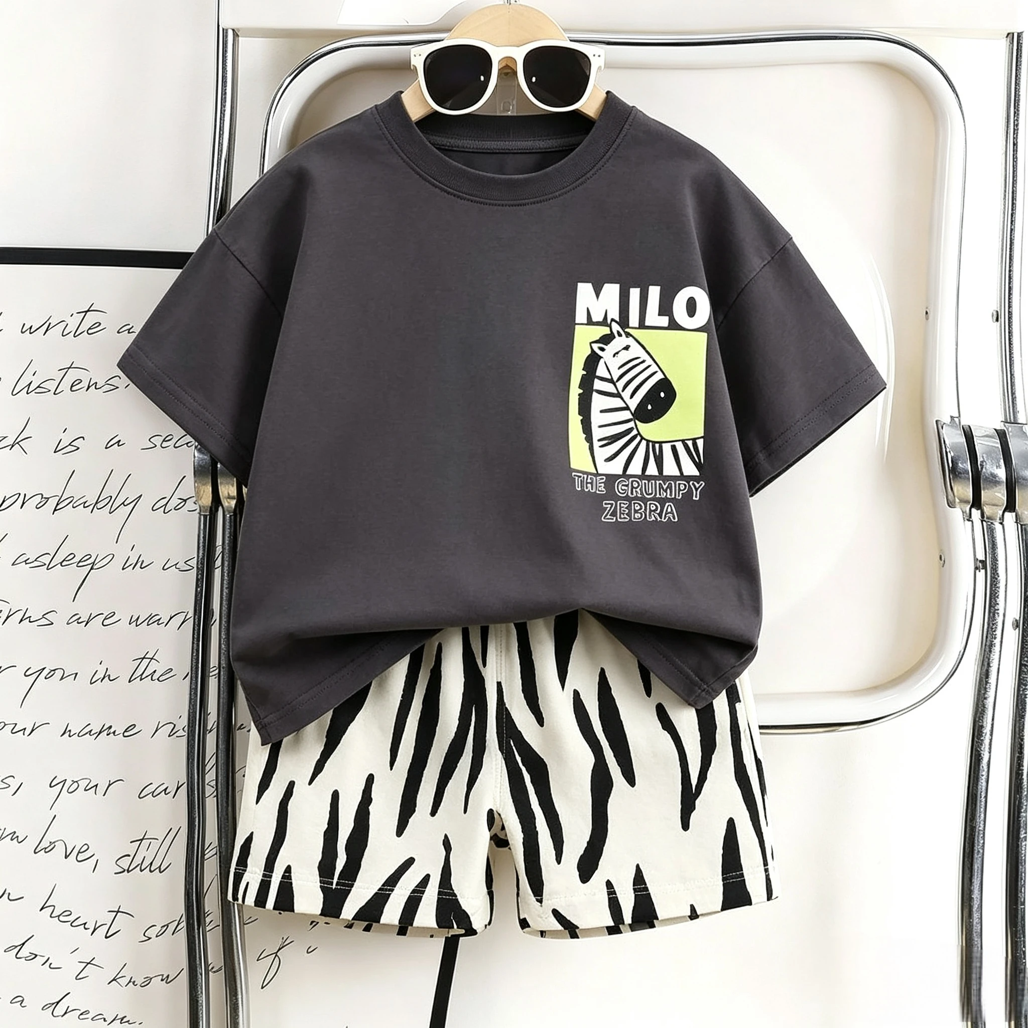 Toddler Animal Print Summer Outfit Boys Girls Short Sleeve Tee And Shorts Set Zebra Coconut Lion Print 2pcs Set Baby Clothing