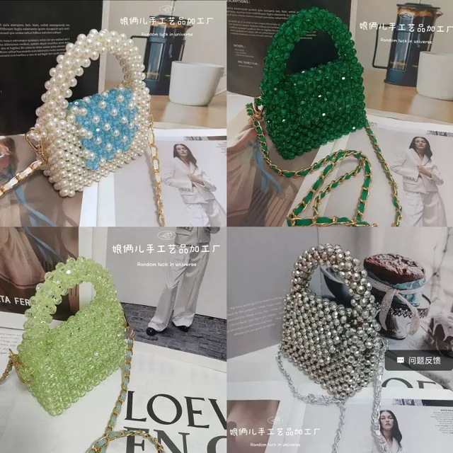 Dostosowana kryształowa torba moda INS ręcznie robiona akrylowa torba z łańcuszkiem z koralikami Crossbody dla kobiety nowa mini perłowa tkana torebka damska