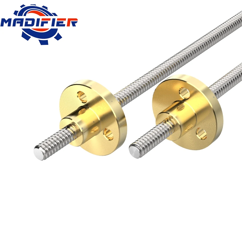 CNC 3D Printer Trapezoidal Screw Rod T4 Lead Screw Thread 4mm Lead 1mm 2mm Length 100mm 150mm 200mm 250mm with Brass Nut