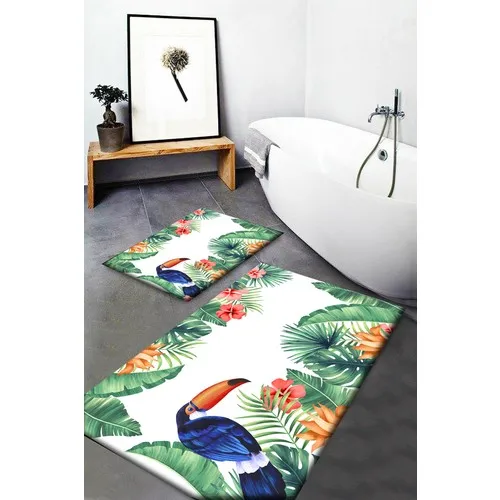 Else Carpet Else Topical Parrot Pattern Washable Anti-Slip Soles 2li Bath Mat Doormat Toilet Seat Pad