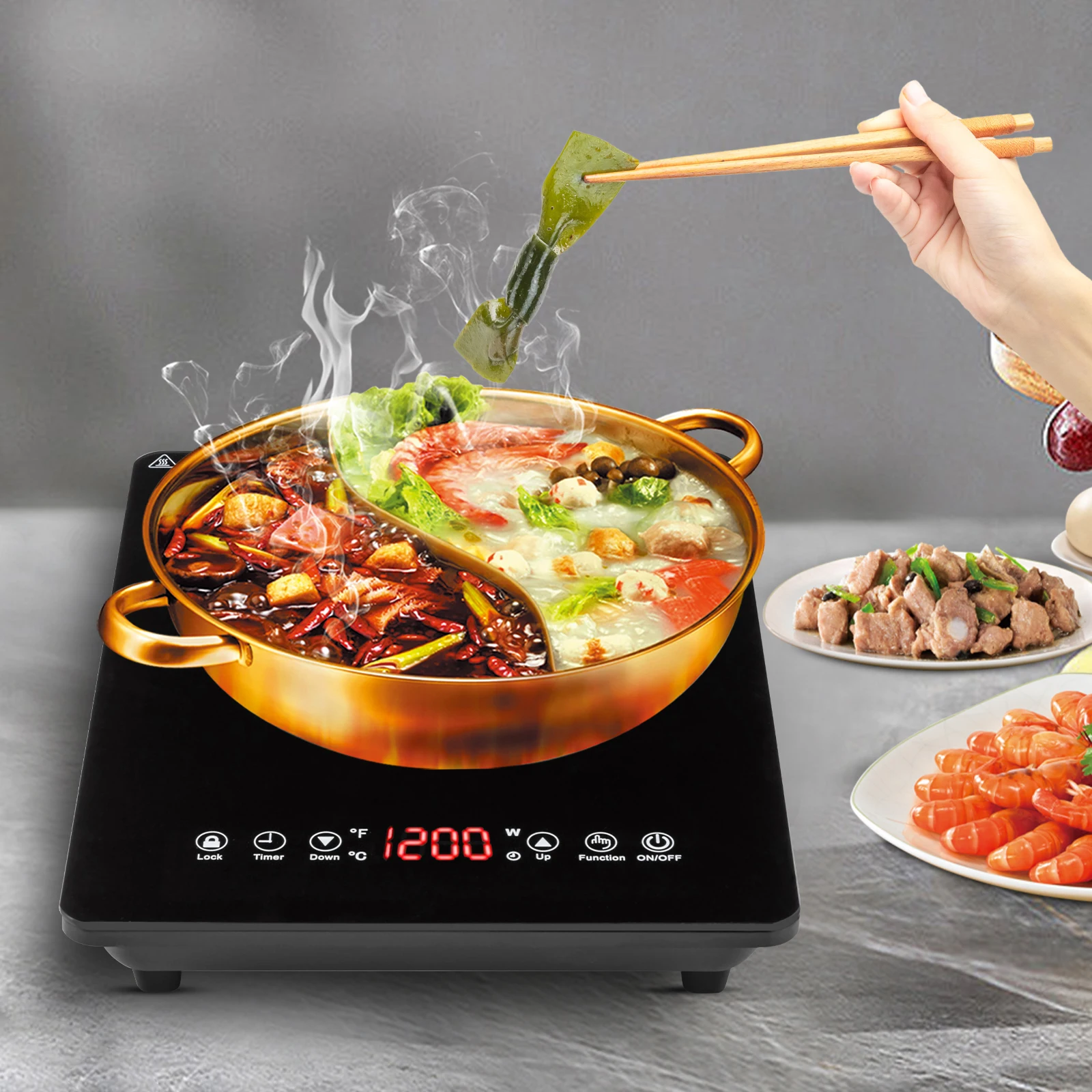 Sweetmile Cooktop induksi portabel, Sensor 1800W induksi sentuh pelat panas kompor listrik dengan kunci keamanan anak-anak