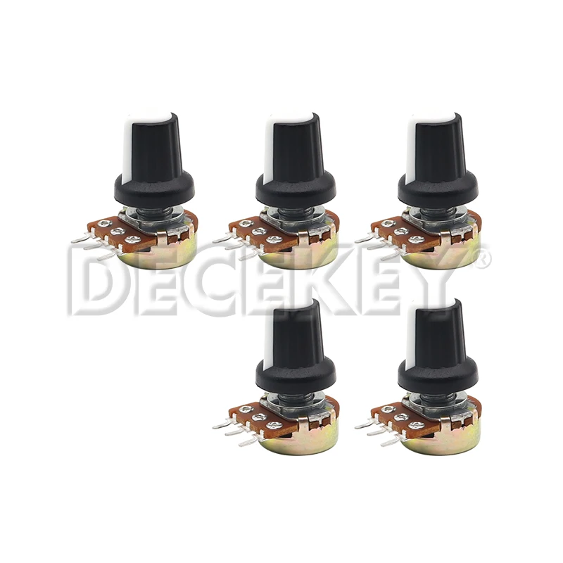 5 Sets WH148 1K 10K 20K 50K 100K 500K Ohm 15mm 3 Pin Linear Taper Rotary Potentiometer Resistor for Arduino with AG2 White cap