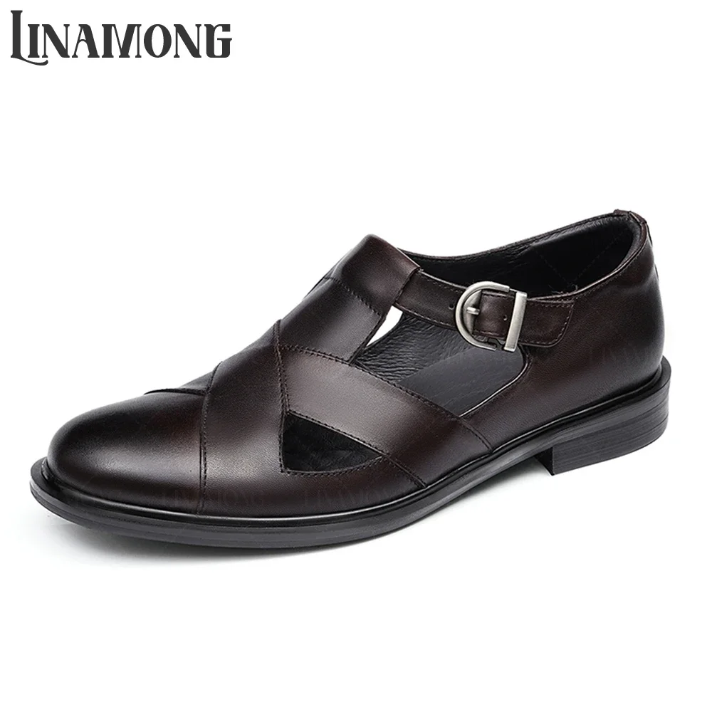 Braided Genuine Leather Summer Sandals for Men Cowhide Buckle Business Dress Shoes for Summer Elegant Breathable Leather Shoes