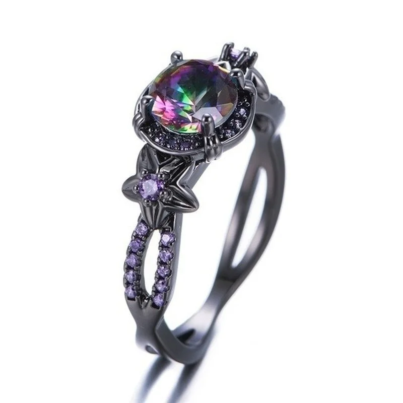 Fashion Black Bright Colorful Diamond Rings For Women Wedding Anniversary Beach Party Gift Jewelry