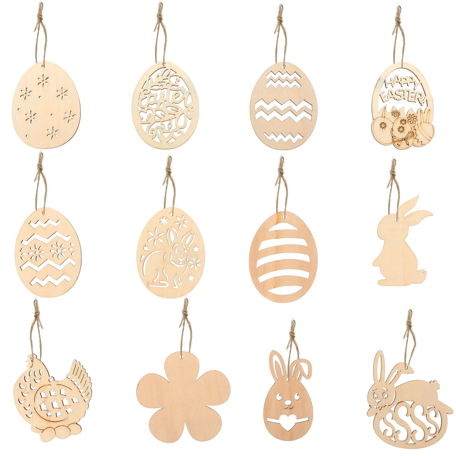 

48 Pcs Wooden Decorations Unfinished Slices Easter DIY Crafts Art Projects Wall Hanging Pendant Interior Outdoor Party Favors