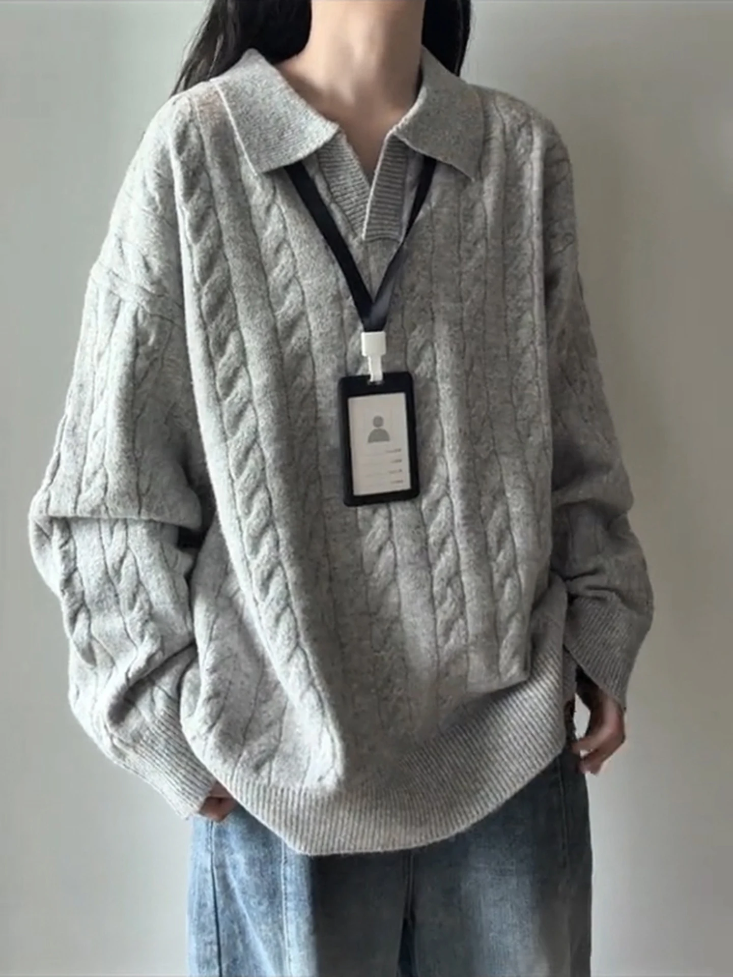 

Мужской свитер из витого трикотажа, осенне-зимний, свободного кроя, с длинными рукавами, повседневный, модный, из полиэфирного волокна