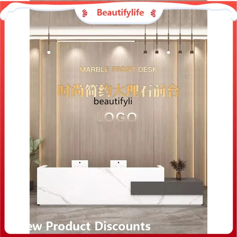 A4567 Company Front Desk Imitation Marble Hotel Cashier Simple Modern Reception Desk Paint Bar Counter High-End Service Counter