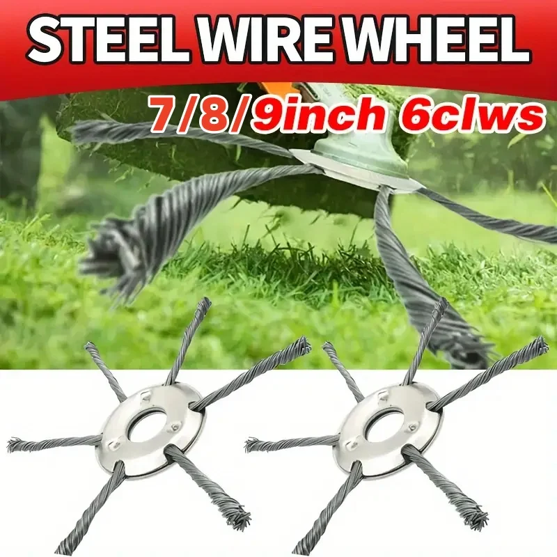7/8/9-inch Lawn Mower Steel Wire Weed Trimmer Head Rust Removal Wheel Weed Removal Wheel Lawn Mowers Universal Parts