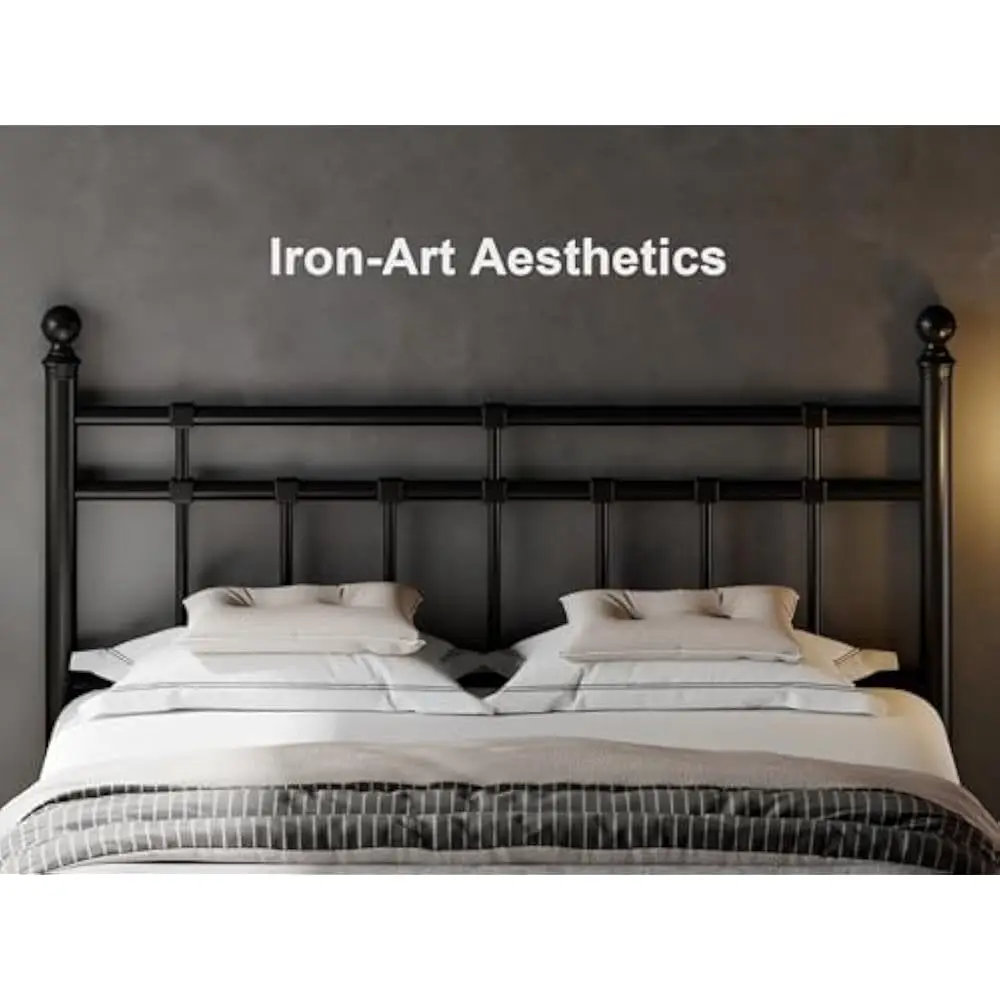 إطار سرير كامل الحجم مع لوح أمامي ولوح قدم كلاسيكي من الحديد، شرائح شديدة التحمل، تخزين تحت السرير مقاس 12 بوصة، لا حاجة إلى صندوق زنبركي #2