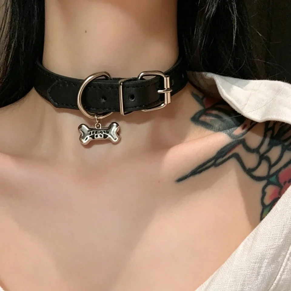 ZAKOL 1Pcs Y2K Sweet Cool PU Leather Collar Chain Punk Dog Claw Bone Charms Choker Necklace For Women Party Jewelry Gifts gallery 3