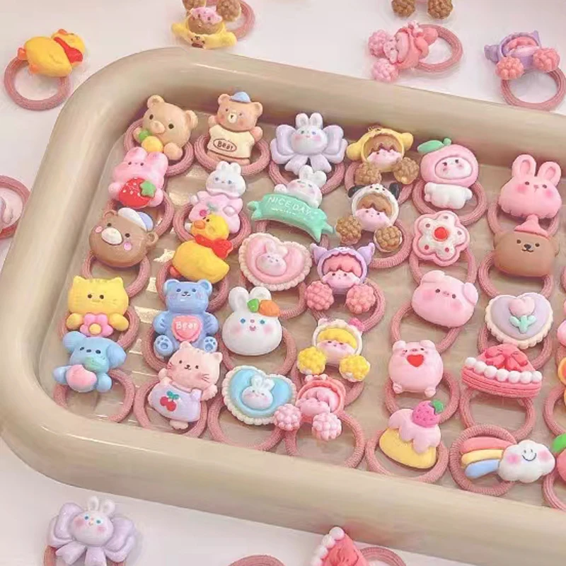 【10 Piece Set】 Children's Hair Accessories Small Size Resin Plastic Sweet And Cute Girl's Hair Ring High Elastic Rubber Band image 2