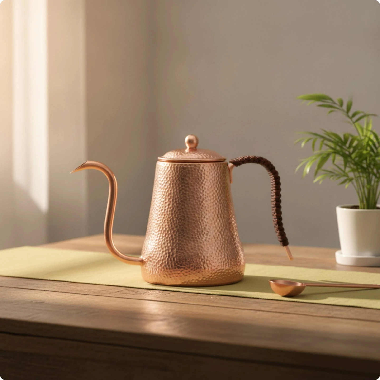 Copper Gooseneck Kettle Textured Copper Kettle Teapot Precision Vessel Controlled for Coffee Lovers, Tea Time, Kitchen