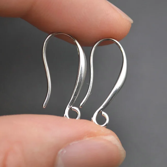 50pc Good Quality Rhodium Silver Color 10x20mm Ear Wire Earring Hooks DIY Jewelry Making Supplies