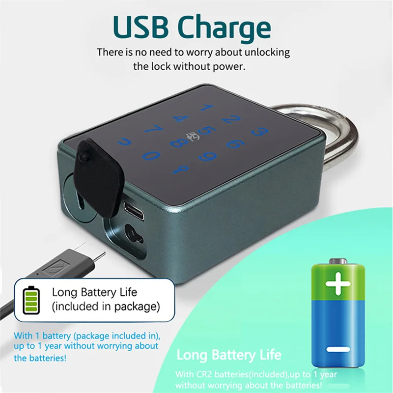 

Bluetooth Padlock Electronic Padlock Touch Screen RFID IC Card Key Home Security Waterproof Cabinet Padlock-AT36