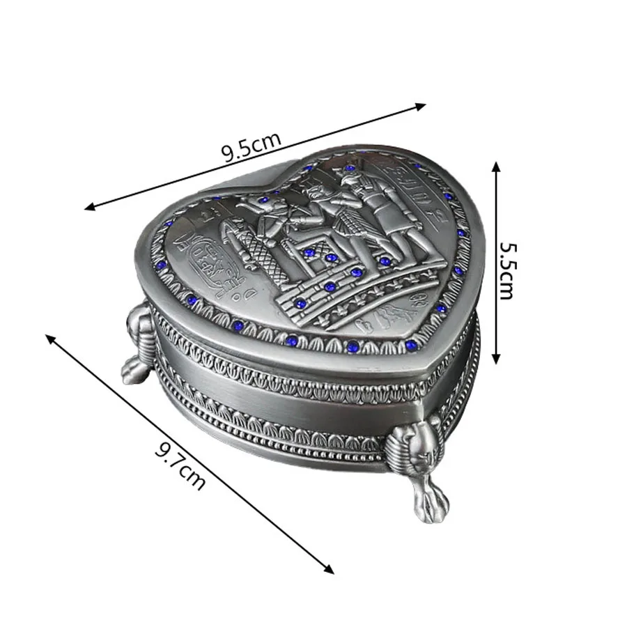 Ancient Egyptian Style Metal Jewelry Box Vintage Heart-Shaped Small Storage Box Suitable for Birthday Wedding