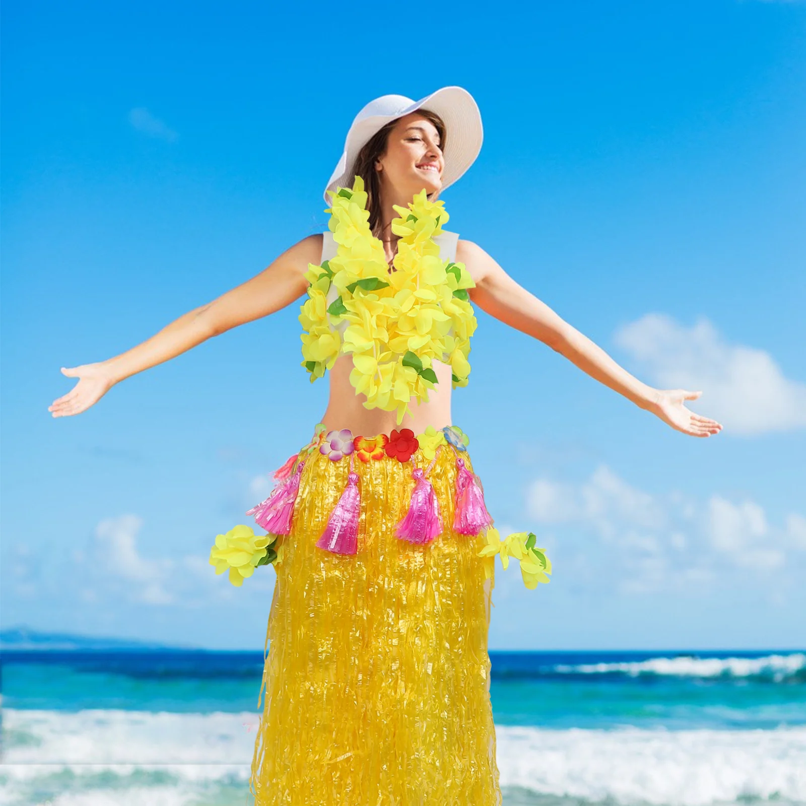 

6 Pcs Hula Dance Costume Hawaiian Party Headband Necklaces Beach Dresses for Garland Outfits Banquet