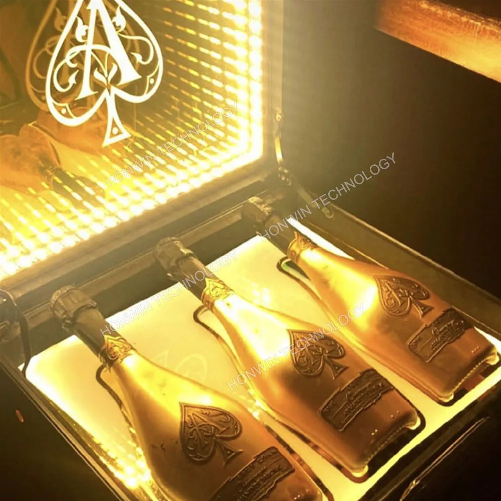 Imagem -06 - Ouro Espumante Led Moet Coroa Rei Dom Ace Champagne Garrafa Mala Transportadora de Vinho Glorifier Display Case Apresentador Mala