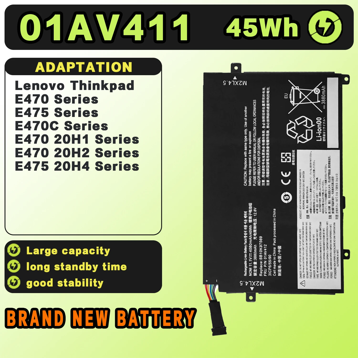 

Аккумулятор для ноутбуков Lenovo 01AV411 01AV412 01AV413 ThinkPad E470 E470C E475 Series SB10K97568 SB10K97569