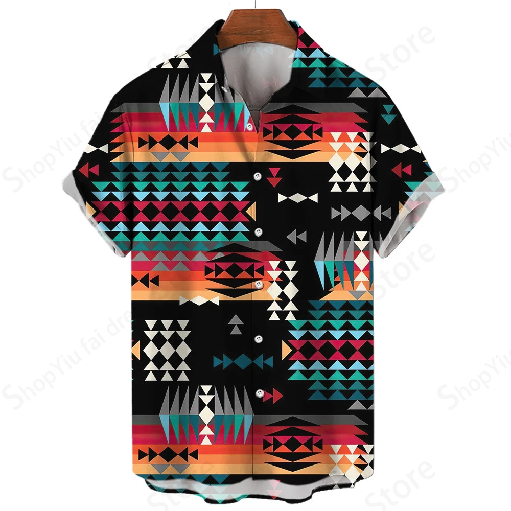Рубашка гавайская винтажная для мужчин и женщин, модная пляжная блуза с отложным воротником, этническая Функциональная одежда, 5XL, на лето