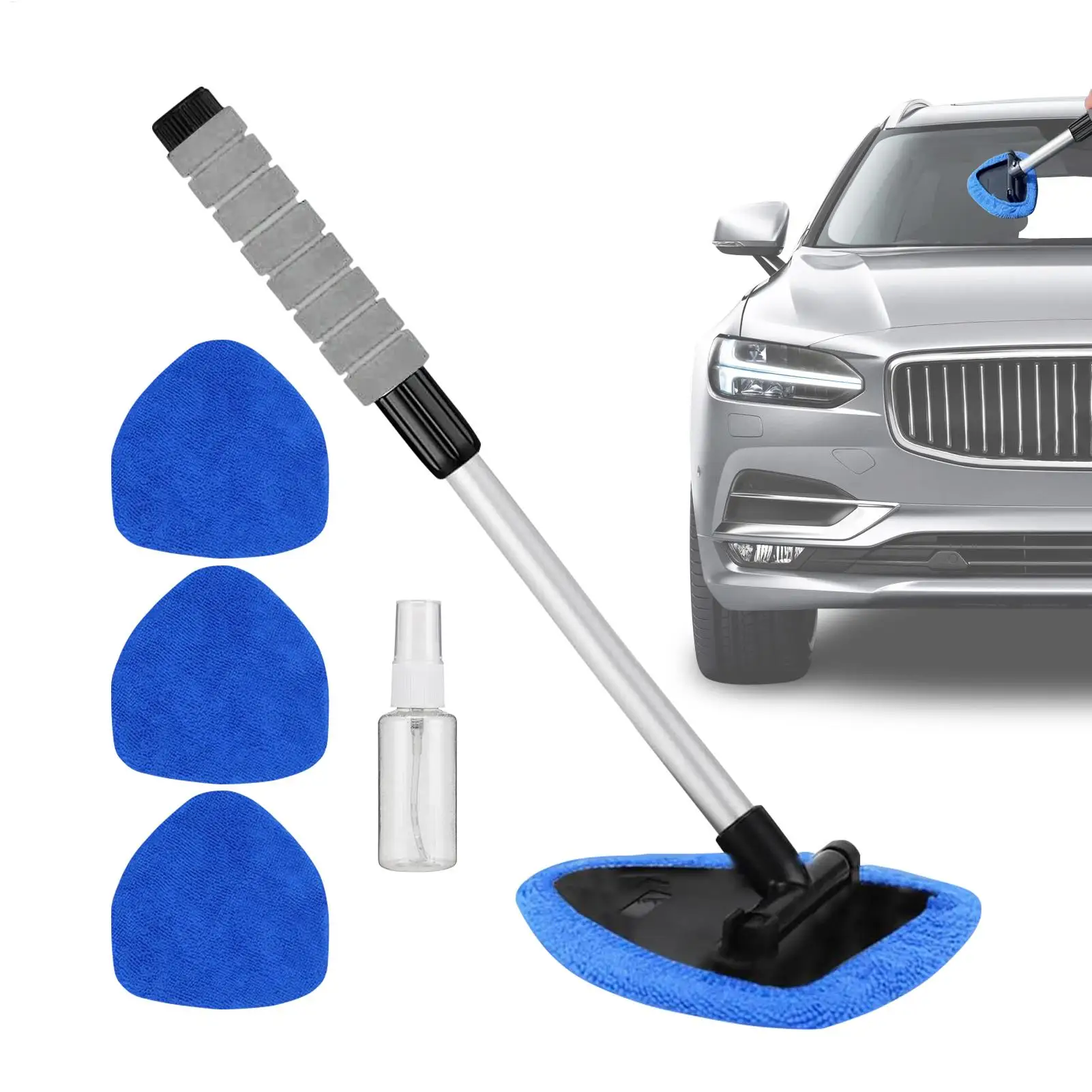 

Набор для чистки автомобильных стекол: инструмент для мытья лобового стекла с выдвижной ручкой, салфетка из микрофибры для удаления запотевания, включает распылитель.