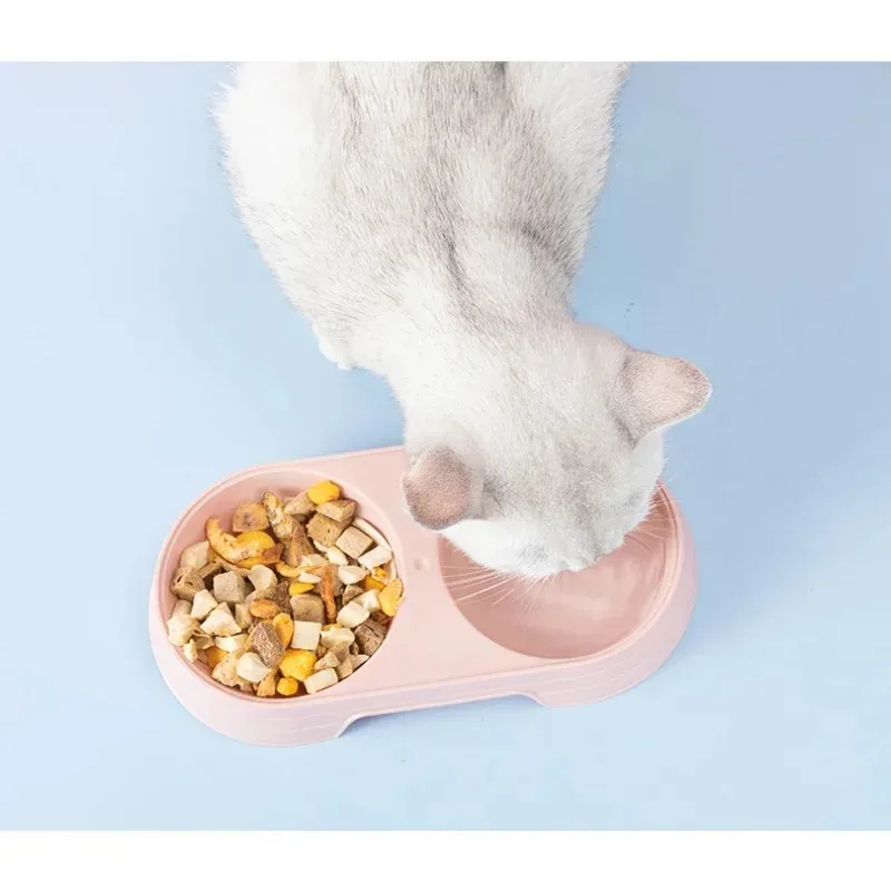 Cat Bowls Pet Double Bowl Plastic Kitten Dog Food Drinking Tray Feeder Cat Feeding Candy Color Pet Supplies Accessories