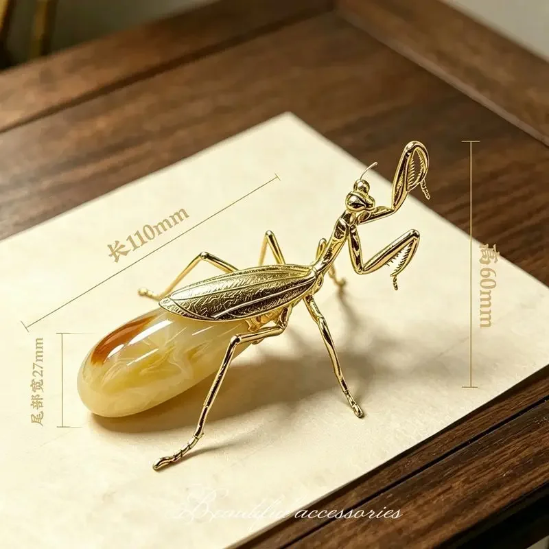 Chinese Style Golden Mantis Tea Pet Metal Insect Ornament Exquisite Desktop Decor Study Collection