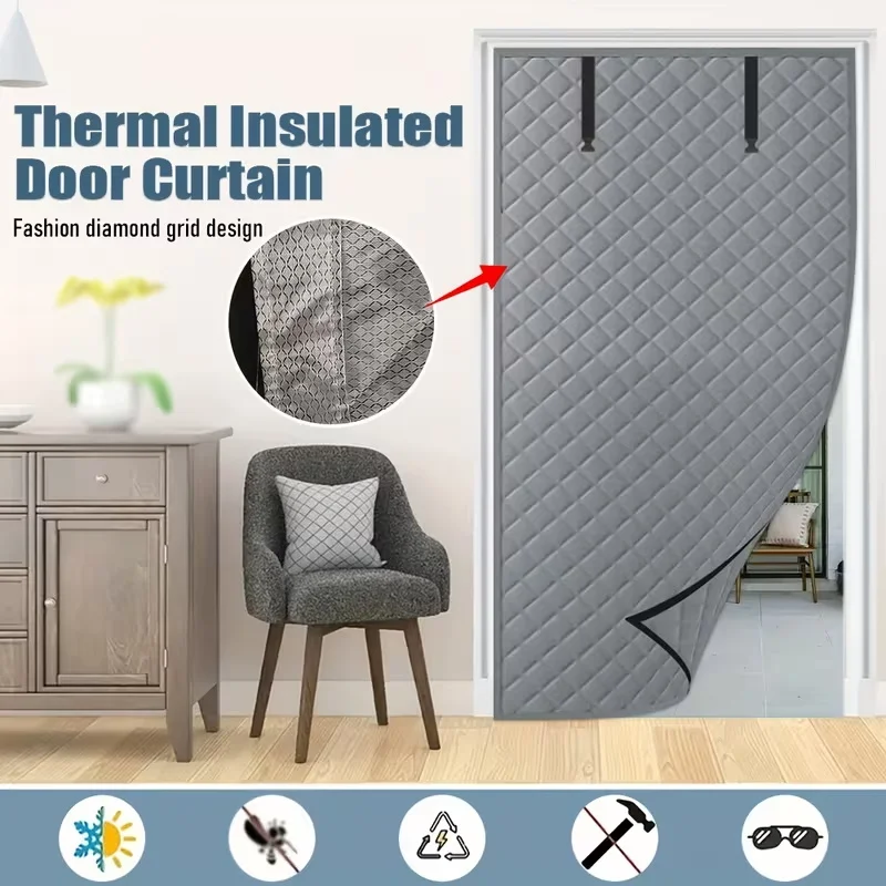 Warm And Windproof Buckle Type Door Curtain with Stylish Diamond Grid Design Energy-Saving Indoor Heating Solution