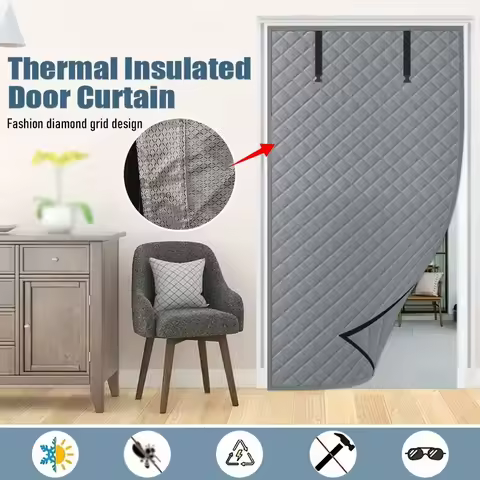 Buckle type warm door curtain - warm and windproof, efficient and energy-saving for indoor heating, stylish diamond grid design