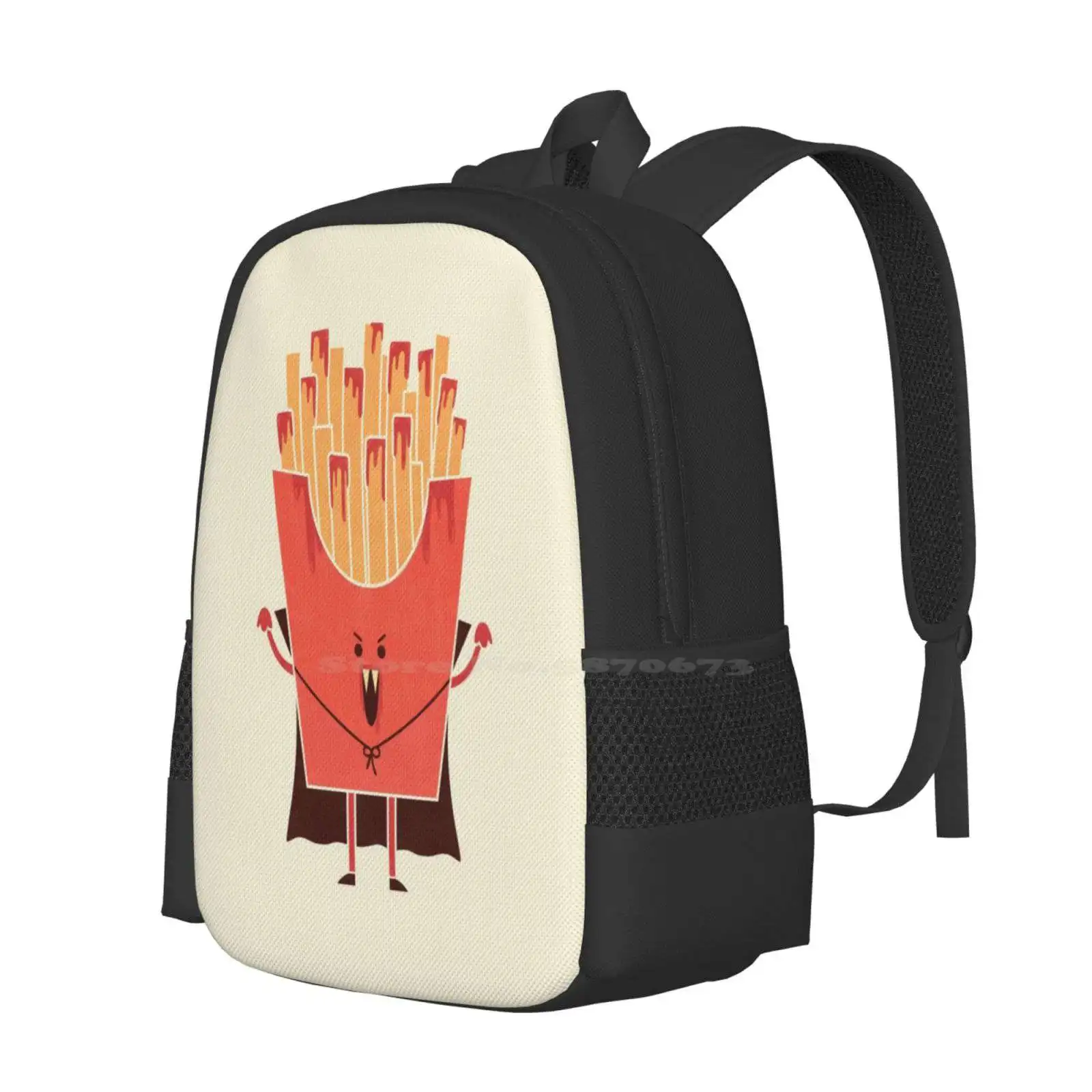 Nospotatu Teen College Student Backpack Pattern Design Bags Dracula Funny Fast Food Cute Horror Ketchup Fries Teo Zirinis