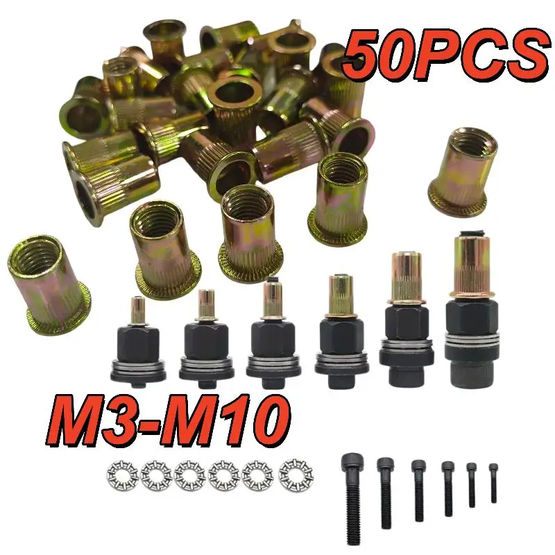 Rivet Nut Installation Kit 52Pcs Heavy Duty M3-M10 Zinc-Coated RH Threaded for Furniture Assembly Auto Modification