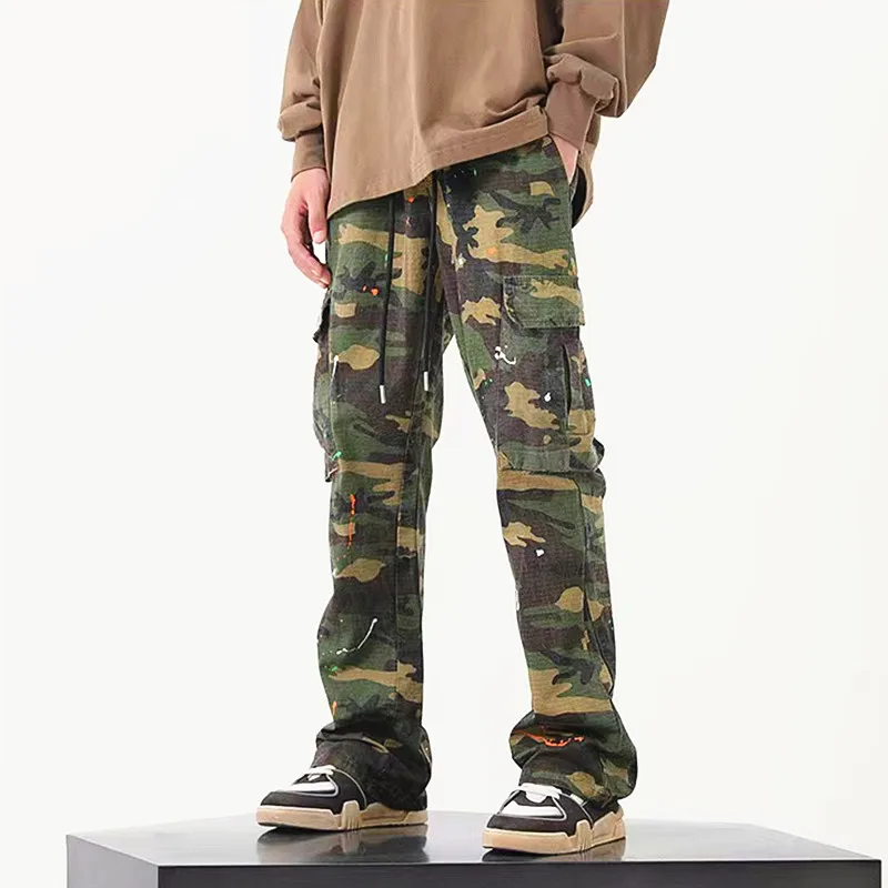 2023 Y2K Fashion Ink Graffiti Camouflage Baggy Cargo Tracksuit Pants For Men Clothing Joggers Women Casual Loose Long Trousers