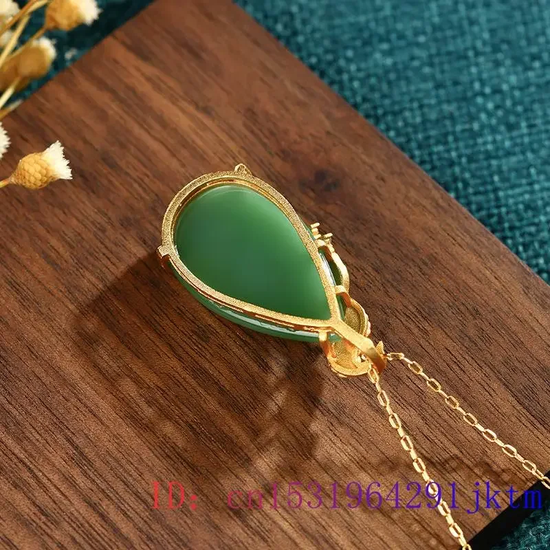 Green Jade Phoenix Pendant Chinese Vintage Natural Jewelry 925 Silver Gemstones Accessories Necklace Chalcedony Gift Charm