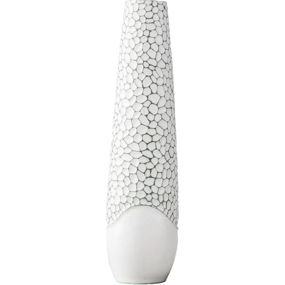 

White high footed oversized floor vase for feathers, handmade resin flower rack