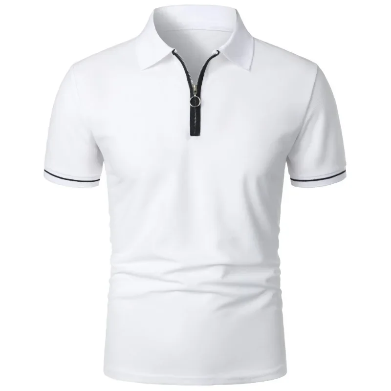 

Men's Short Sleeved Polo Shirt with Zipper Lapel T-shirt, Lightweight Solid Color Fitness Hawaii Breathable Collar Top