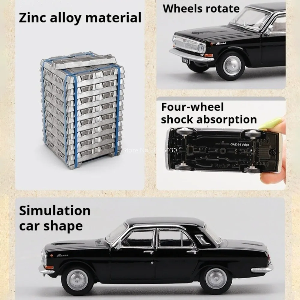 1:64 escala GAZ-24 carros modelos brinquedos rodas absorção de choque veículos em miniatura simulado modelo interior carro para crianças edutainment