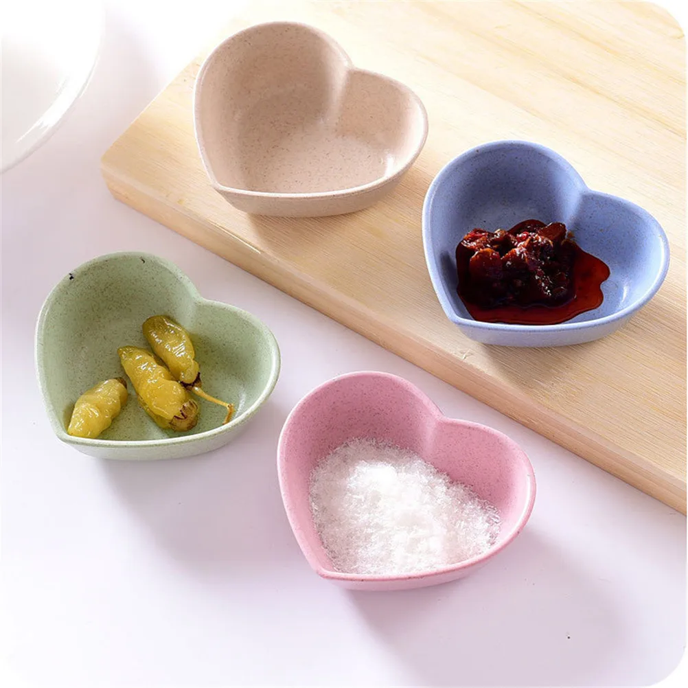 1Pcs Blue/Green/Pink Heart Shape Fruit Snack Sauce Bowl Kids Feed Food Container Tableware Dinner Plates