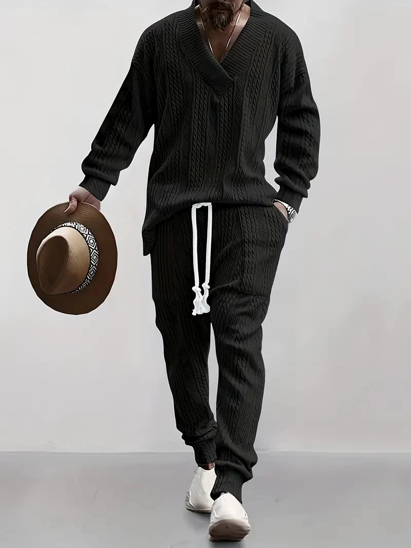 New men's2-Piece Cozy Knit Sweatsuit Set - Sweatsuits