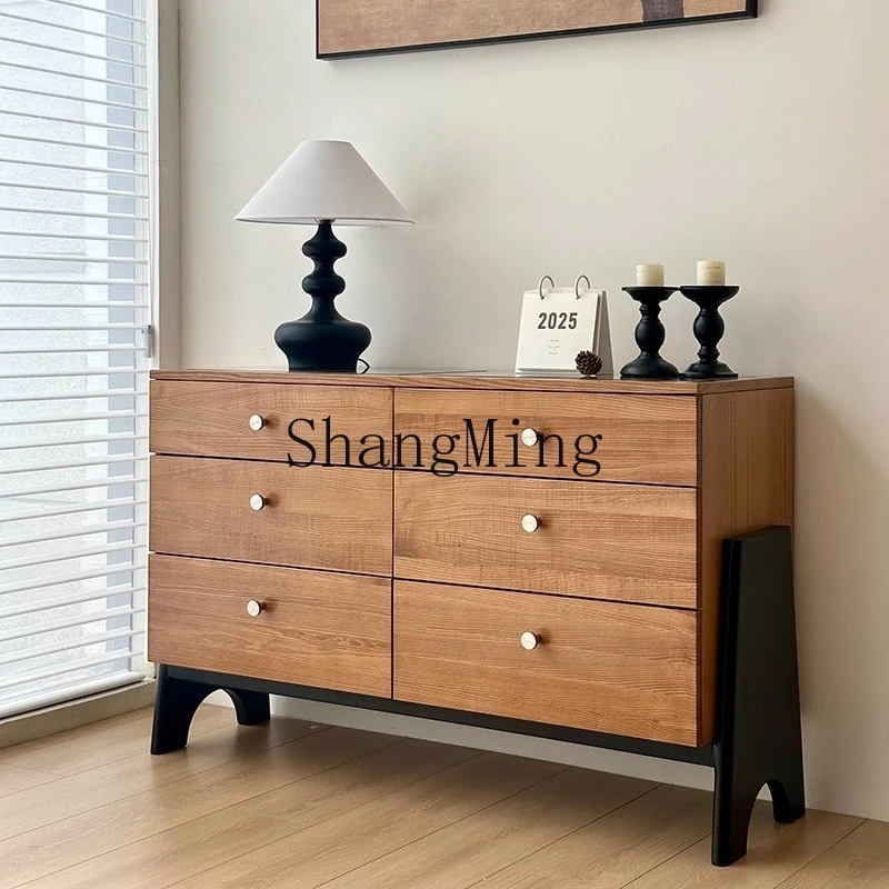 

SM antique drawer cabinet solid wood retro bedside cabinet bedroom storage living room storage cabinet against the wall