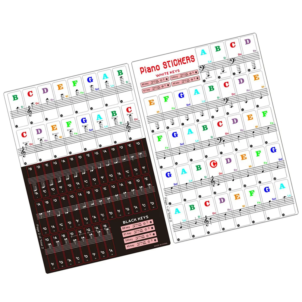 

2 Sets Piano Keyboard Stickers 88/61/54/49 Key Removable Durable Labels For Electronic Organ Beginners Easy Apply Clear Print