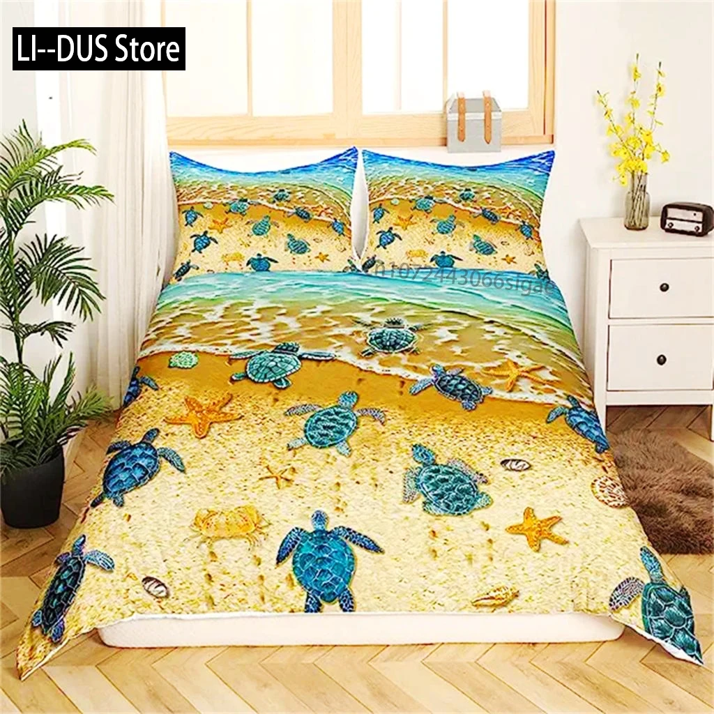 

Blue Ocean Duvet Cover Waves Bedding Set Hawaiian Tripocal Sea Wave Sea Beach Bedding Comforter Cover Microfiber For Women Men