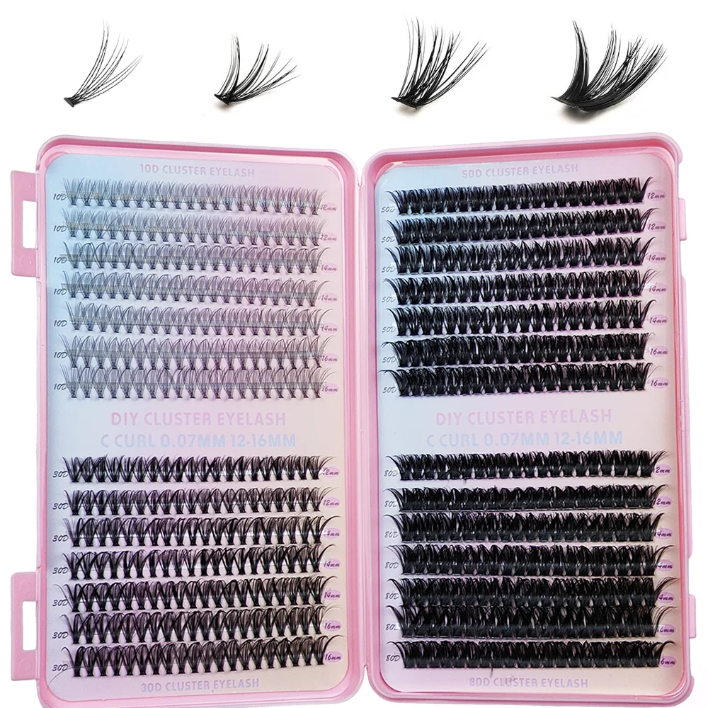Eyelash Book DIY Sectional False Lashes – High-Capacity 560 Pairs, 10D/30D/50D/80D Individual Cluster Fluffy Natural Lashes