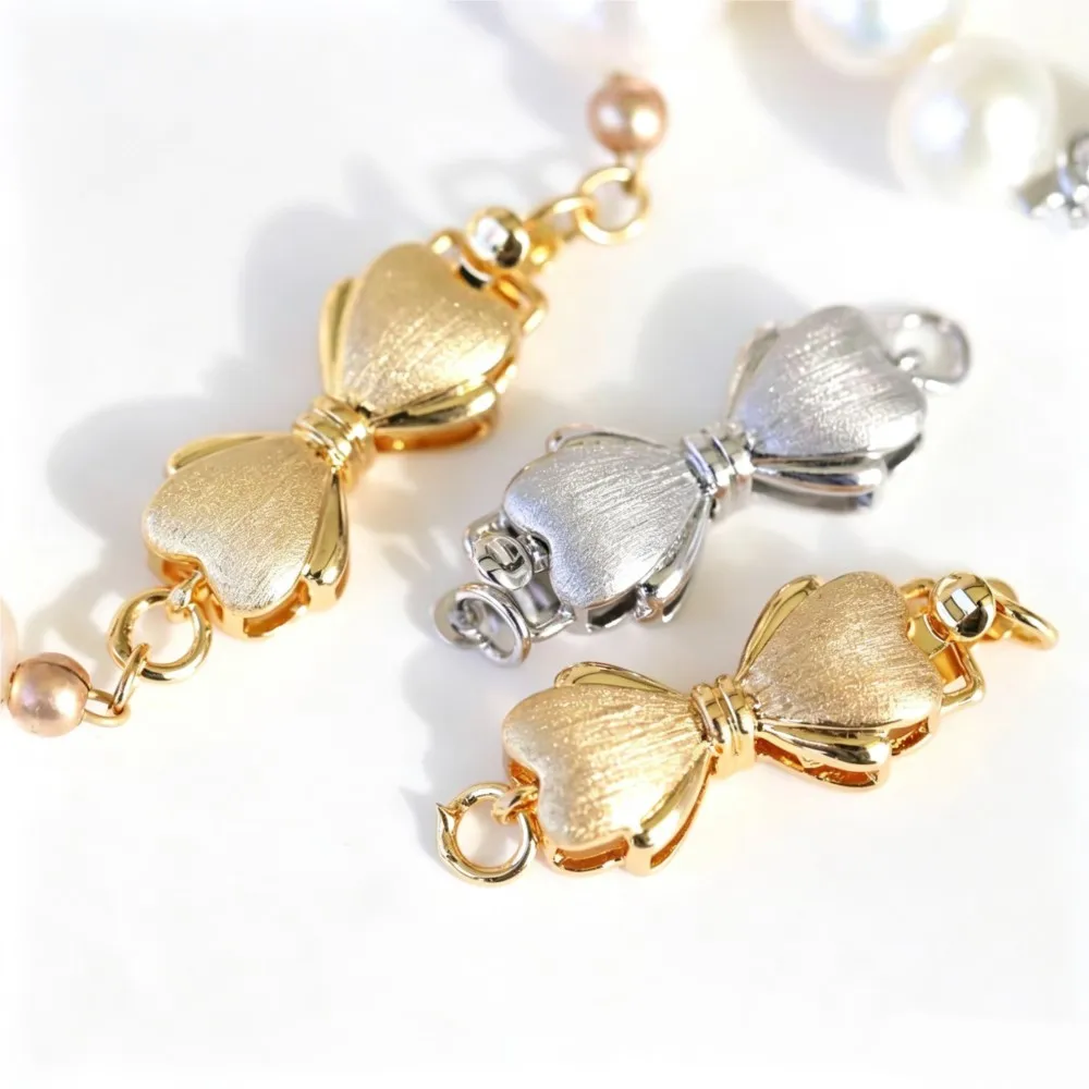 Lote de 2 unidades de cierre a presión con forma de lazo de latón chapado en oro de 18 quilates para bricolaje, conector de pulsera y collar de perlas para mujer, accesorios para hacer joyas