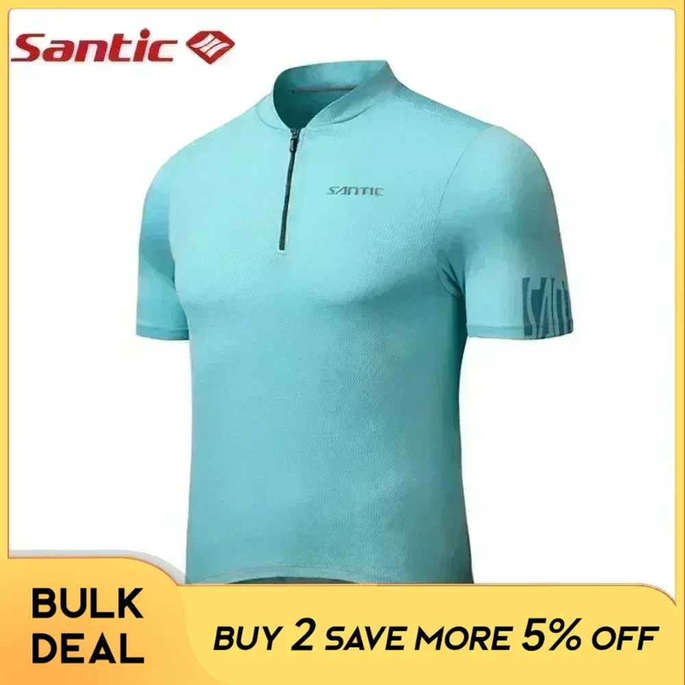 Santic Cycling Jersey Men Bicycle Short Sleeve Half Zipper Shirt Summer Breathable Reflective MTB Bike Sport Clothing Asian Size