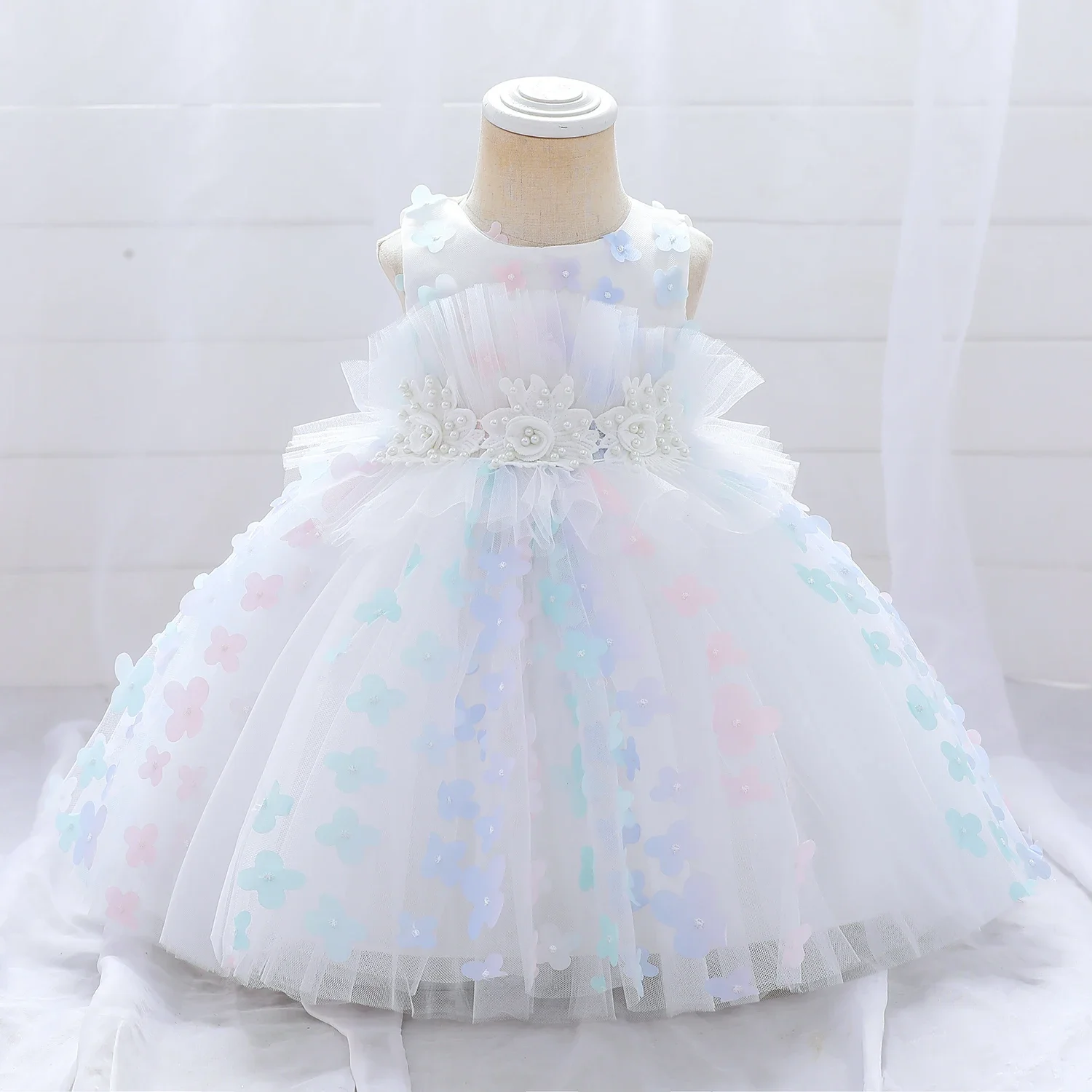 Baby Girls Party Wedding Dresses 4 Colors 80cm-120cm Birthday Ball Gown Children Skirt Vestidos Performance Pink Dress