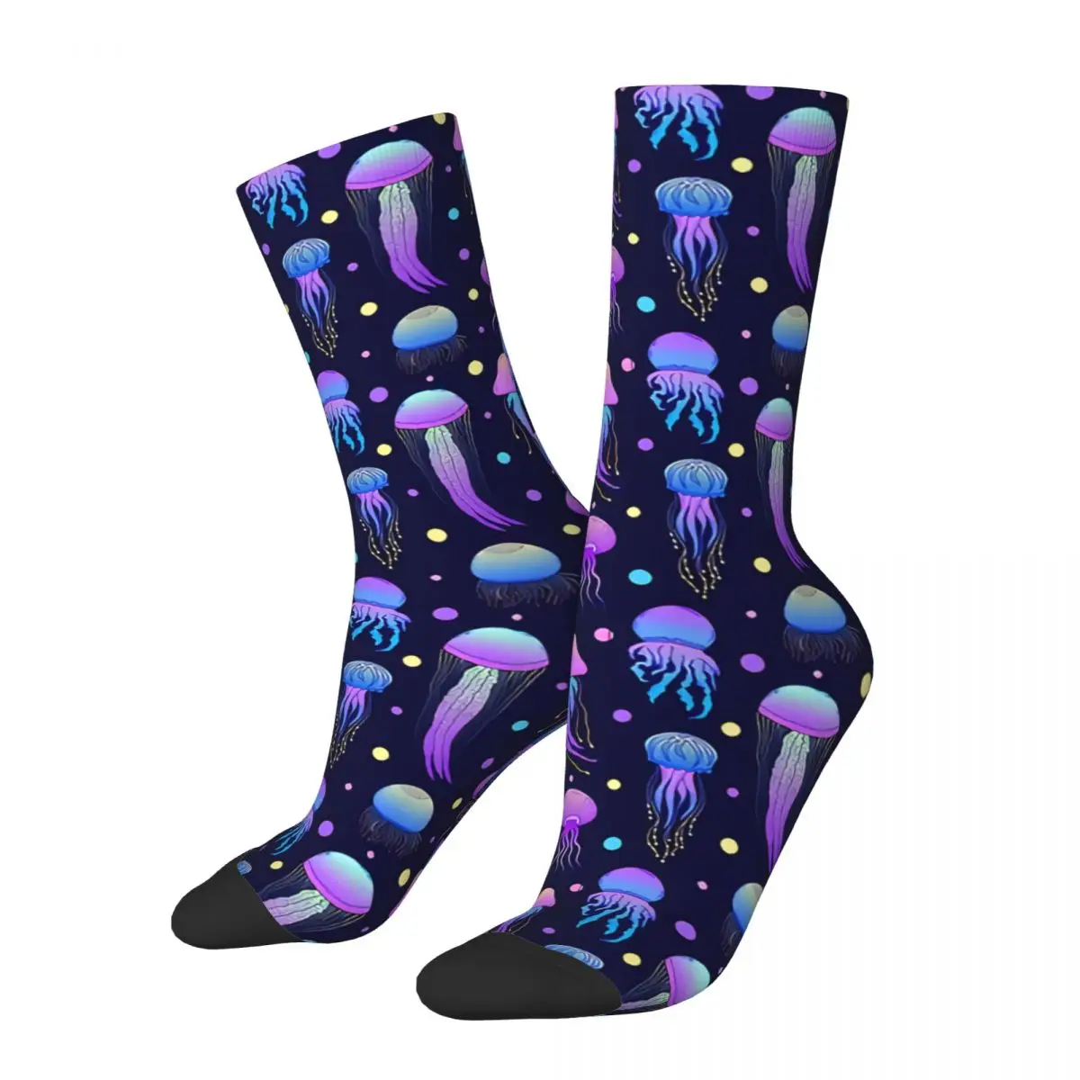 Men's Socks Colorful Sea Animals Ocean Jellyfish Fishes Vintage Neon Pattern Hip Hop Novelty Crew Sock Gift Pattern Printed