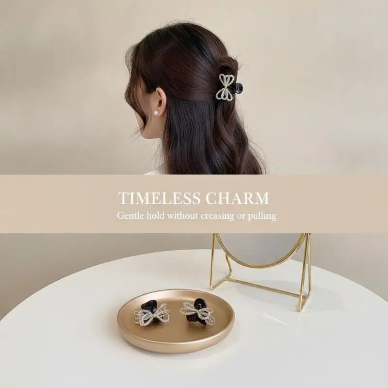 2pcs/set Elegant Beaded Bow Small Hair Claw For Women Girl Sweet Hair Ornament Mini Claw Clip Hair Clip Hair Accessories Hairpi