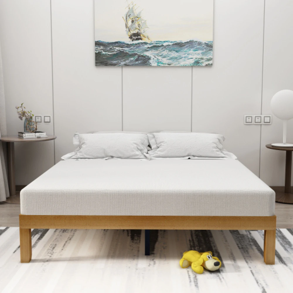 Queen Size Wood Platform Bed Frame,No Box Spring Needed,Strong Wood Slat Support, Easy Assembly Bedroom Furniture image 2
